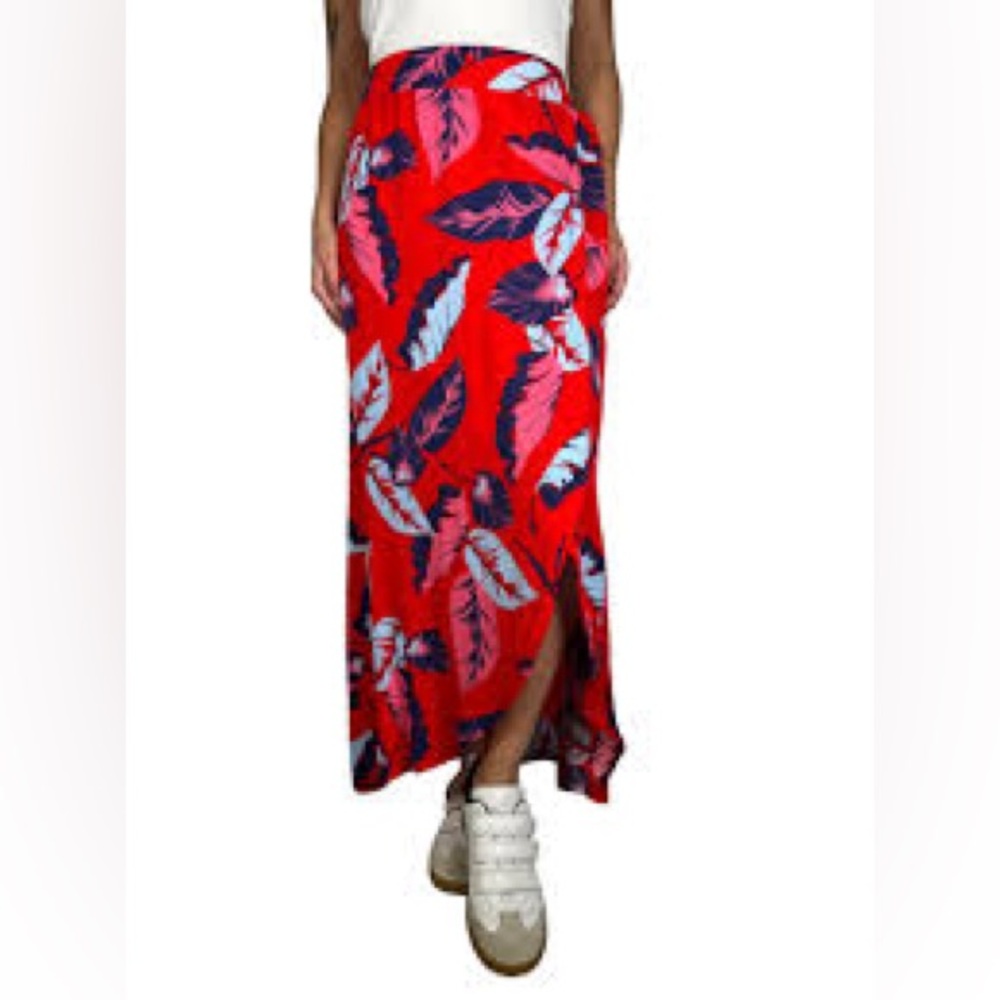 Express Falda Maxi Leaves Flora Wrap Skirt Red Multi Size Small
